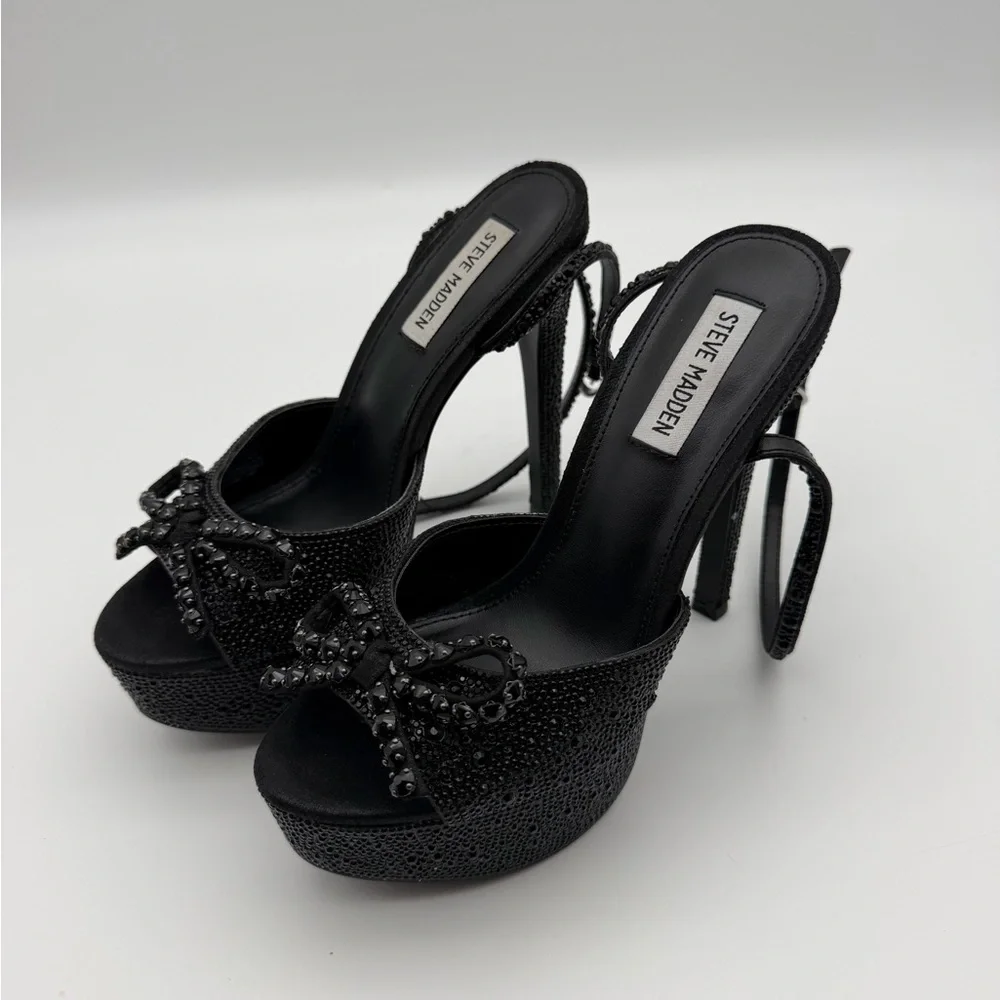 Steve‎ Madden Black Crystal Platform Ankle-Strap Sandals